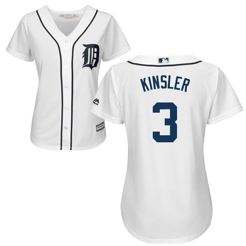 Tigers #3 Ian Kinsler White Home Women's Stitched MLB Jersey - Click Image to Close